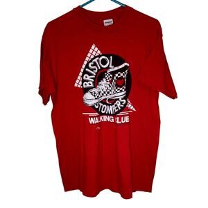 Vintage 80s Bristol Stompers Walking Club Heart Shoes Red Shirt Mens Size XL